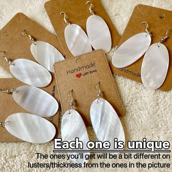 White Mother of Pearl Sea Shell Earrings - Elegant Beach Dangle Jewelry for Wome - Picture 3 of 7